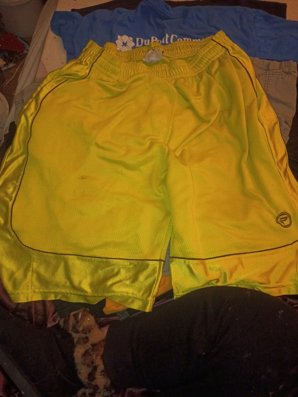 Neon Yellow Mesh Athletic Shorts with Black Piping